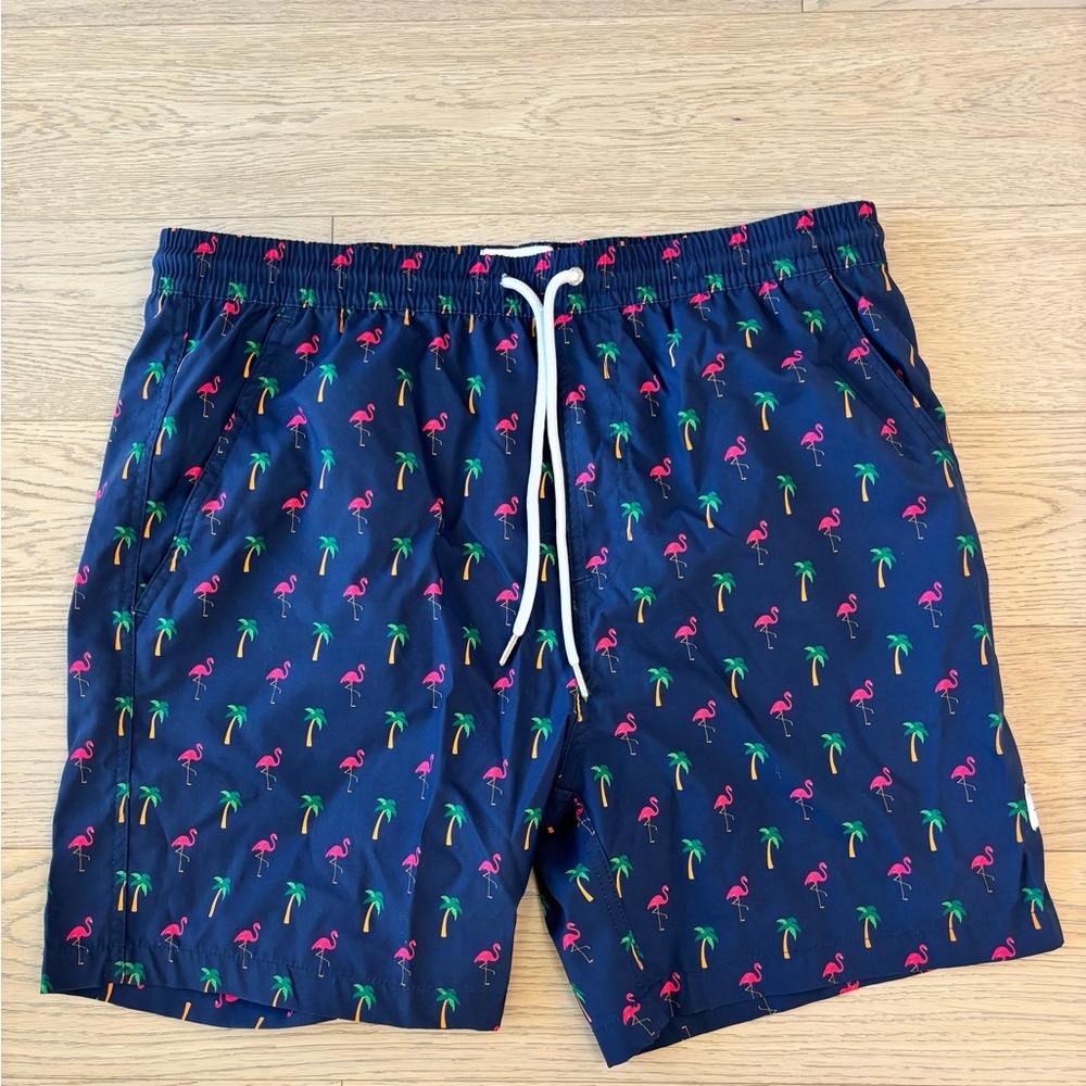 Public Art Navy Flamingo Print Swim Shorts
